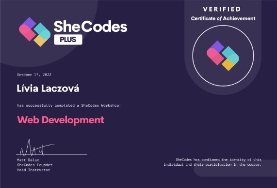 Certificate SheCodes Plus Web Development