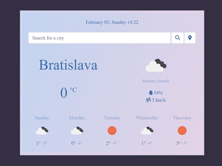 Landing page React Weather App