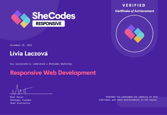 Certificate SheCodes Responsive Development