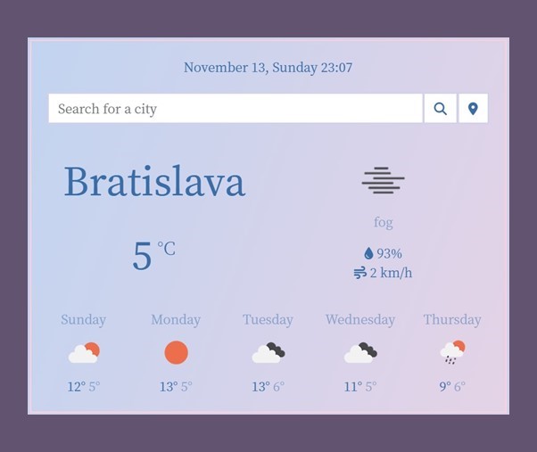 Landing page Weather App